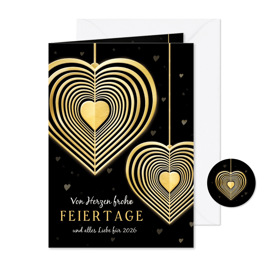 Weihnachtskarte Herzanhänger Goldlook - Karteneindruck