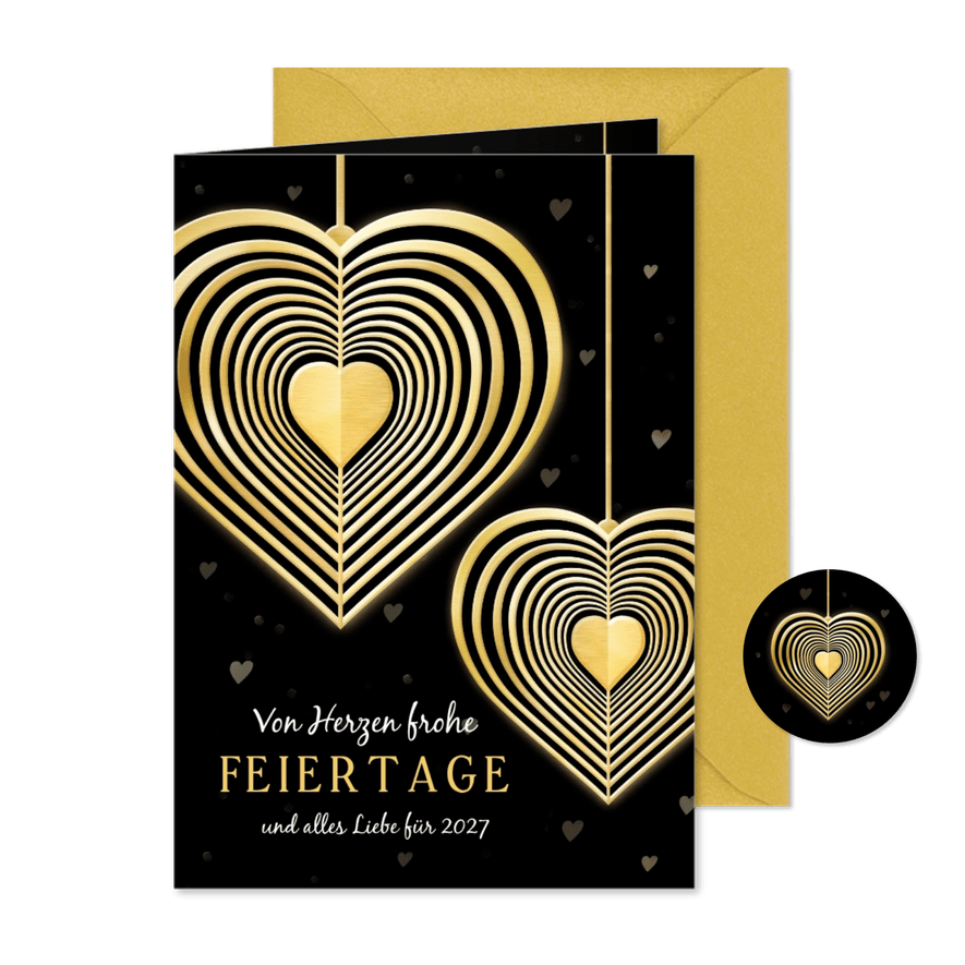 Weihnachtskarte Herzanhänger Goldlook - Kartenvorschau