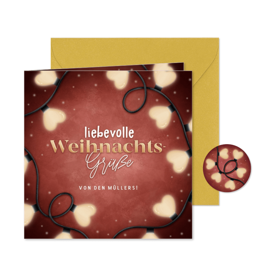Weihnachtskarte Herzchen Lichterkette - Karteneindruck
