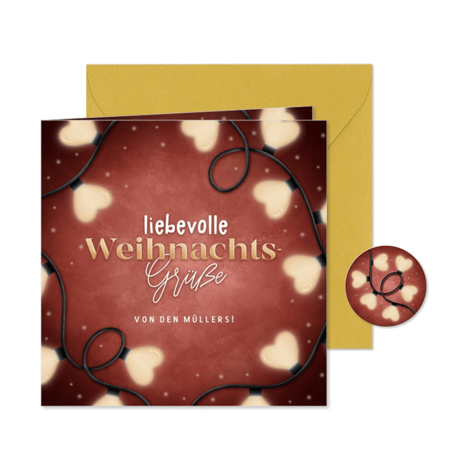 Weihnachtskarte Herzchen Lichterkette - Karteneindruck