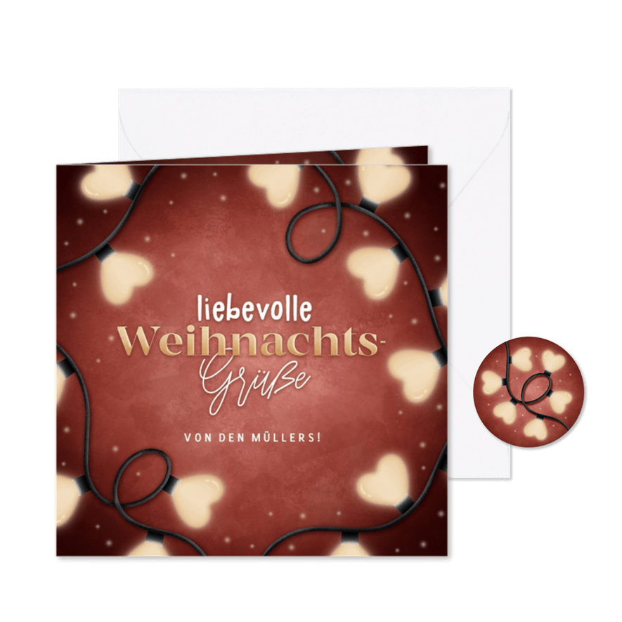 Weihnachtskarte Herzchen Lichterkette - Karteneindruck
