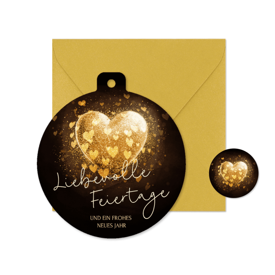 Weihnachtskarte Herzen Weihnachstkugel-Form - Karteneindruck