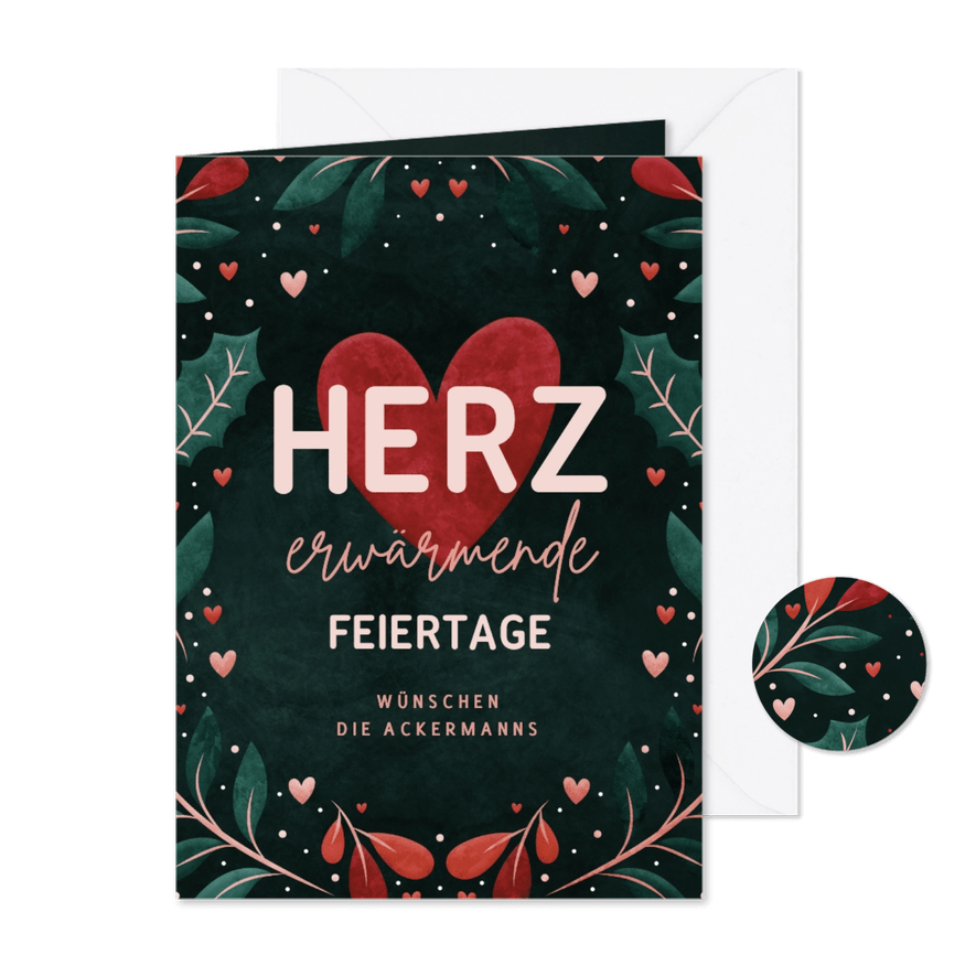 Weihnachtskarte 'Herzerwärmende Feiertage' - Karteneindruck