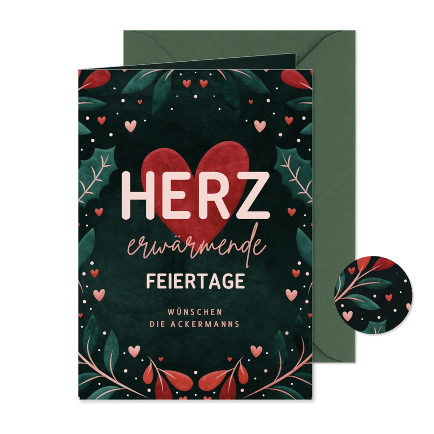 Weihnachtskarte 'Herzerwärmende Feiertage' - Karteneindruck
