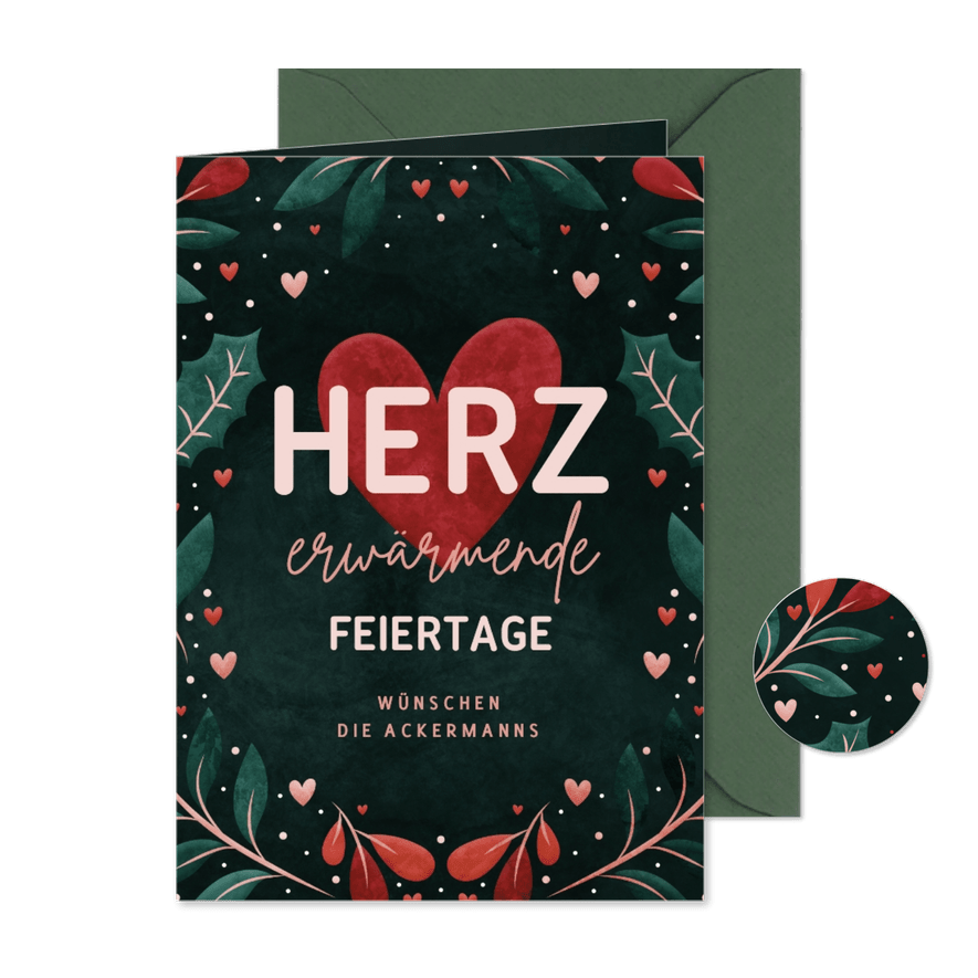 Weihnachtskarte 'Herzerwärmende Feiertage' - Karteneindruck