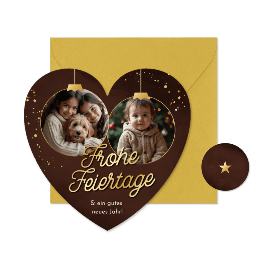 Weihnachtskarte Herzform Fotocollage in Weihnachtskugeln - Karteneindruck