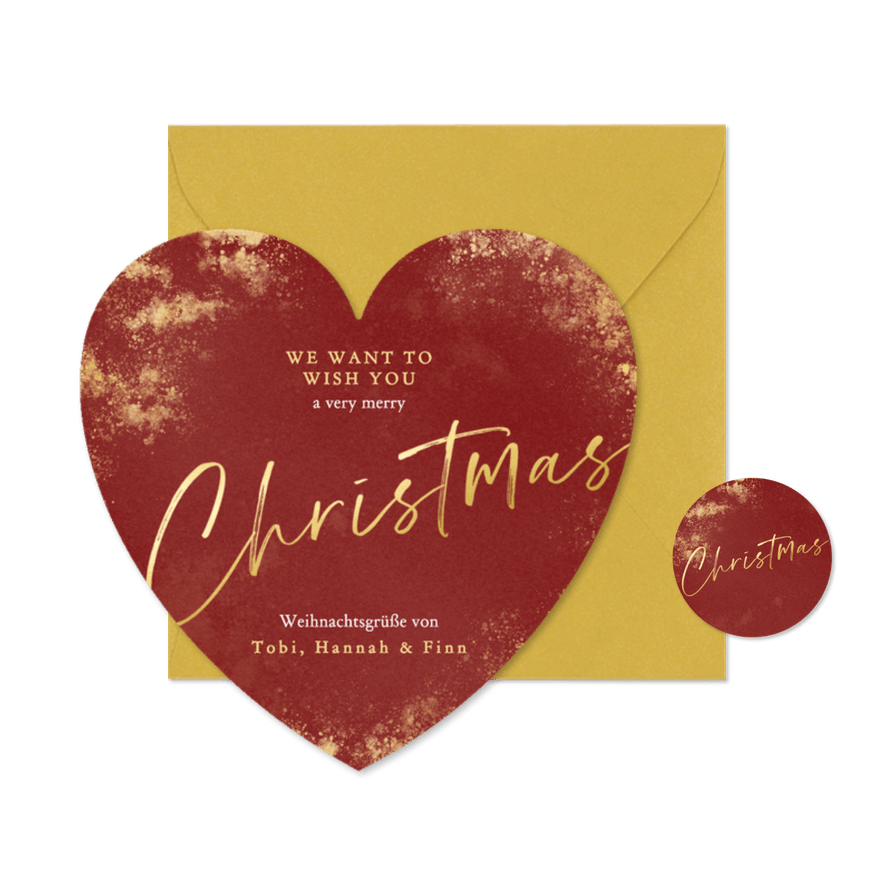 Weihnachtskarte Herzform rot Goldstaub 'Christmas' - Karteneindruck
