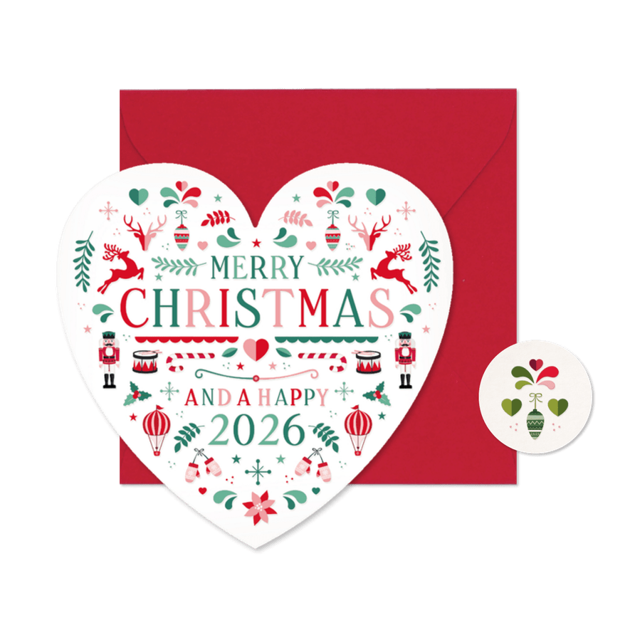 Weihnachtskarte Herzform Skandinavisch Ornamente - Kartenvorschau