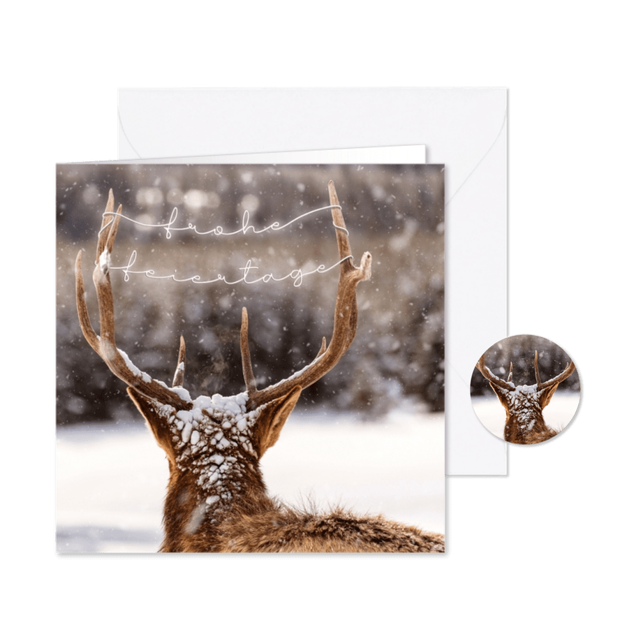 Weihnachtskarte Hirsch im Schnee - Karteneindruck