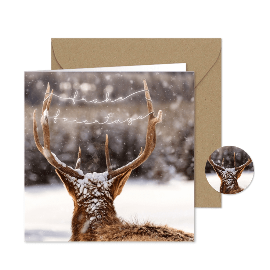 Weihnachtskarte Hirsch im Schnee - Karteneindruck

