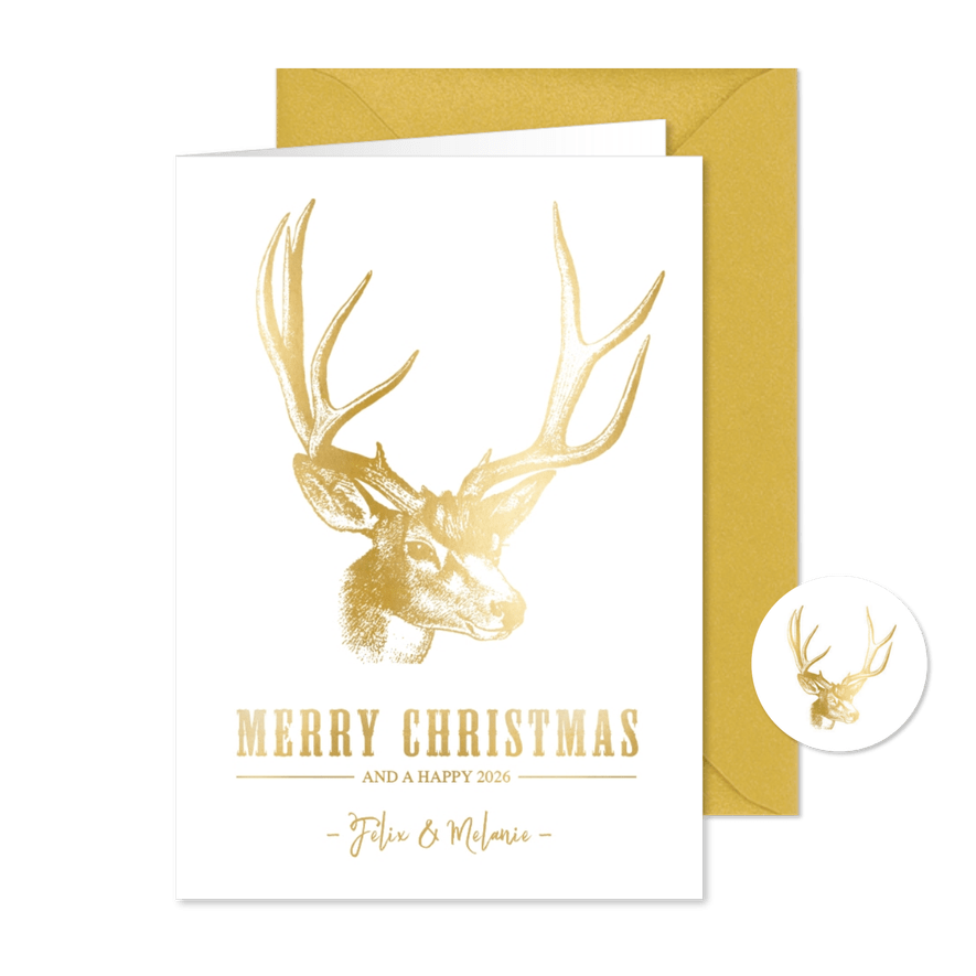 Weihnachtskarte Hirsch in Goldlook - Karteneindruck