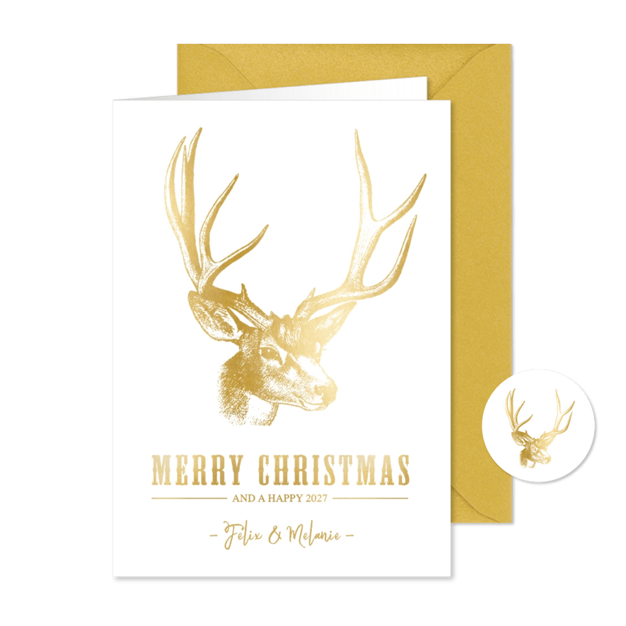 Weihnachtskarte Hirsch in Goldlook - Kartenvorschau