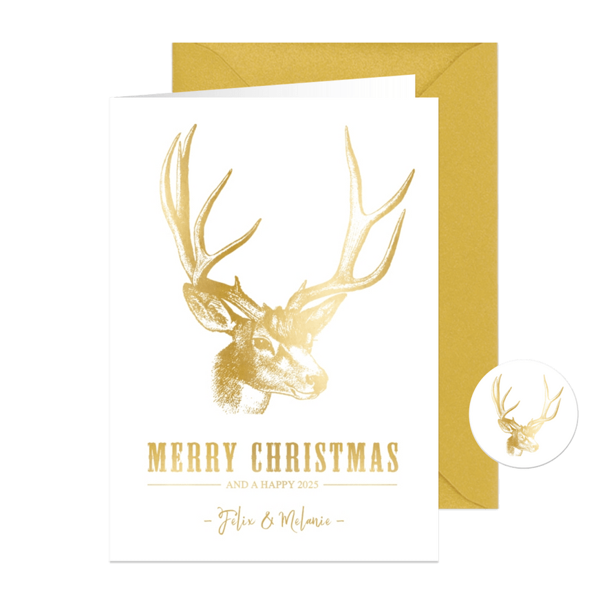 Weihnachtskarte Hirsch in Goldlook - Karteneindruck
