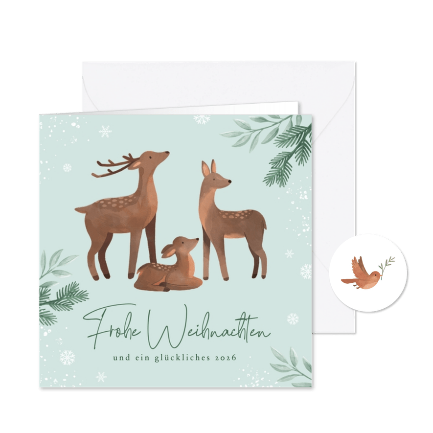 Weihnachtskarte Hirschfamilie - Karteneindruck