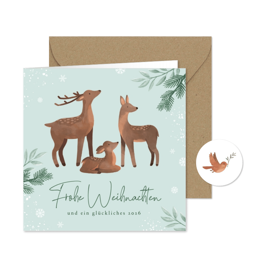 Weihnachtskarte Hirschfamilie - Karteneindruck
