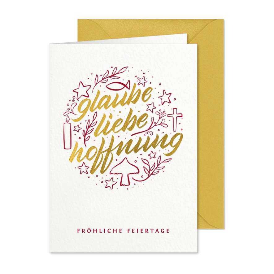 Weihnachtskarte Illustration 'Glaube Liebe Hoffnung' - Karteneindruck
