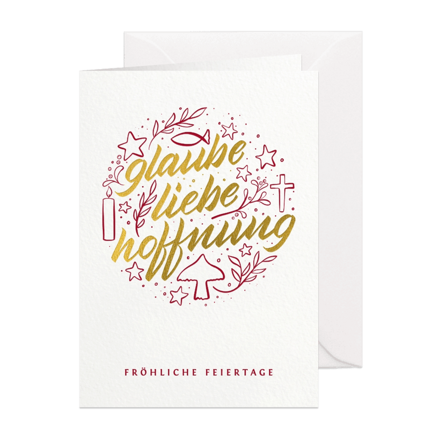 Weihnachtskarte Illustration 'Glaube Liebe Hoffnung' - Karteneindruck
