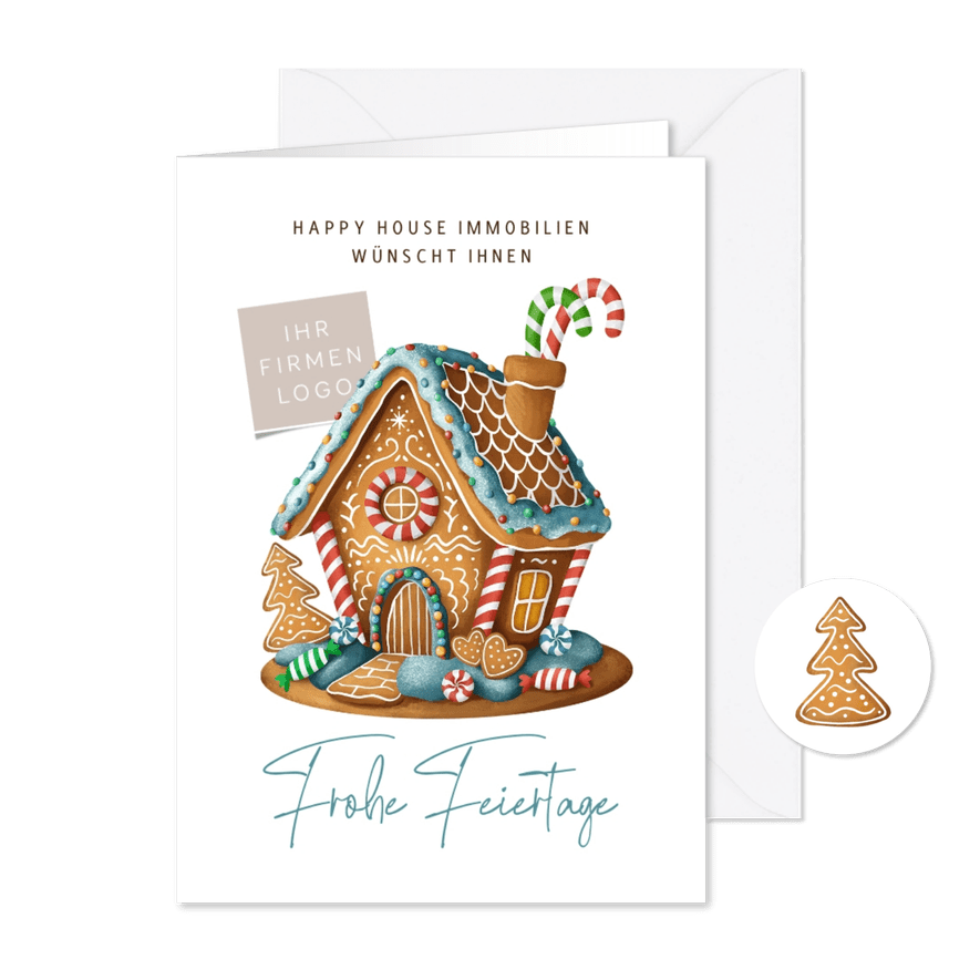 Weihnachtskarte Immobilienmakler Lebkuchenhaus - Karteneindruck