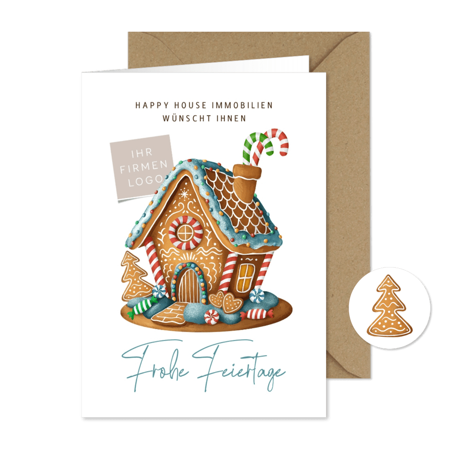 Weihnachtskarte Immobilienmakler Lebkuchenhaus - Kartenvorschau