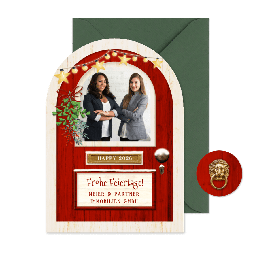 Weihnachtskarte Immobilienmakler Tür Bogenkarte mit Foto - Karteneindruck
