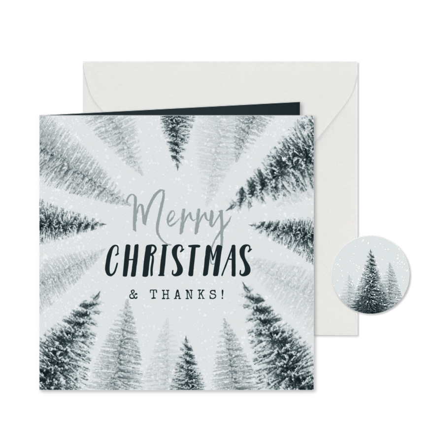 Weihnachtskarte international Tannenbäume & Schnee - Karteneindruck
