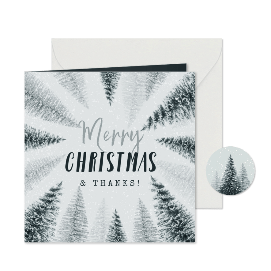 Weihnachtskarte international Tannenbäume & Schnee - Kartenvorschau