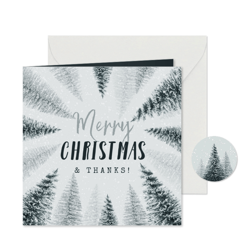 Weihnachtskarte international Tannenbäume & Schnee - Karteneindruck