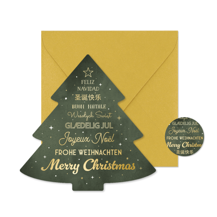 Weihnachtskarte international Weihnachtsbaum Sprachen - Karteneindruck