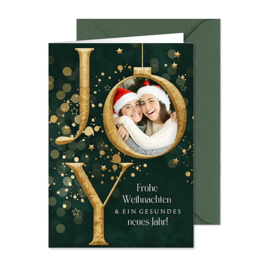 Weihnachtskarte 'Joy' mit eigenem Foto - Karteneindruck
