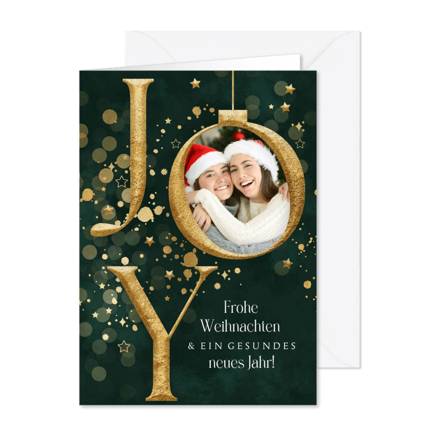 Weihnachtskarte 'Joy' mit eigenem Foto - Karteneindruck