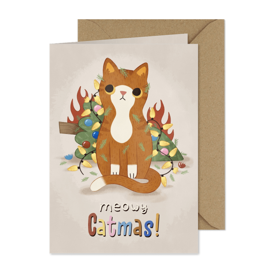 Weihnachtskarte Katze 'Meowy Catmas' - Karteneindruck