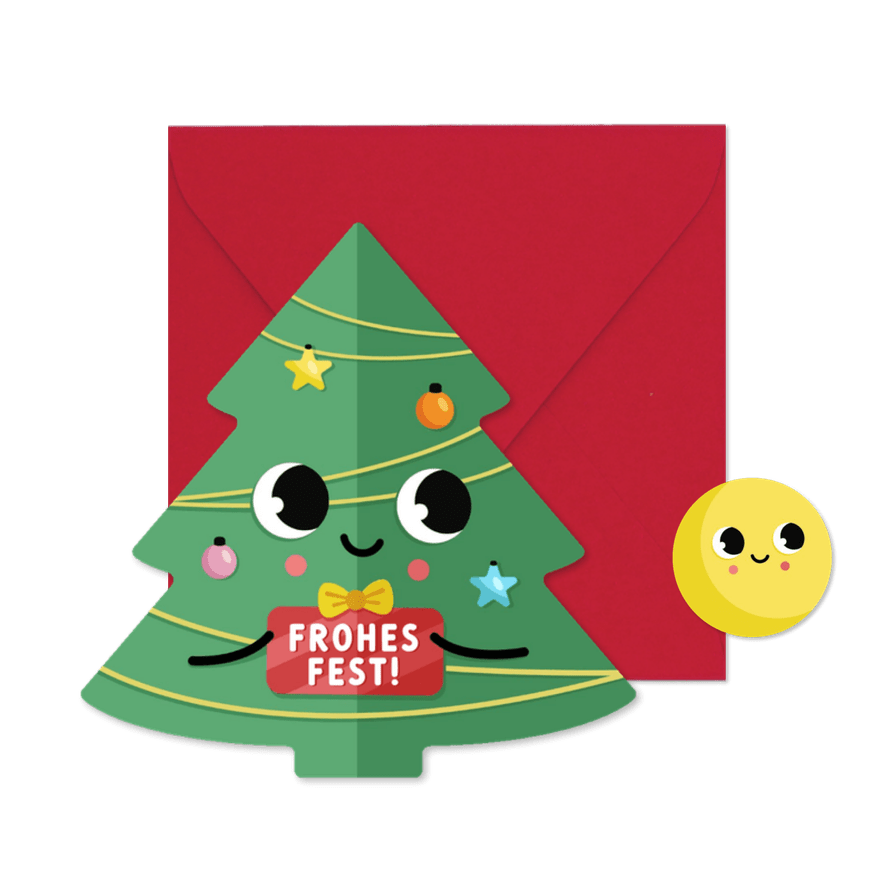 Weihnachtskarte Kinder lustiger Weihnachtsbaum mit Gesicht - Kartenvorschau