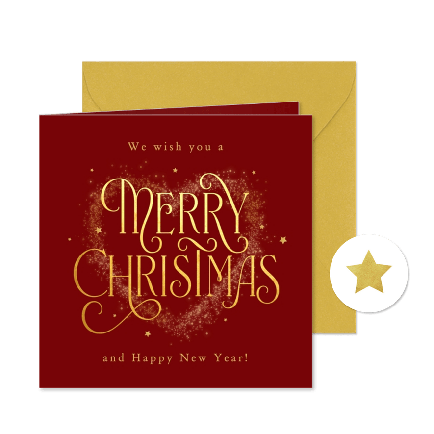 Weihnachtskarte klassisch international Goldstaub Herz - Karteneindruck
