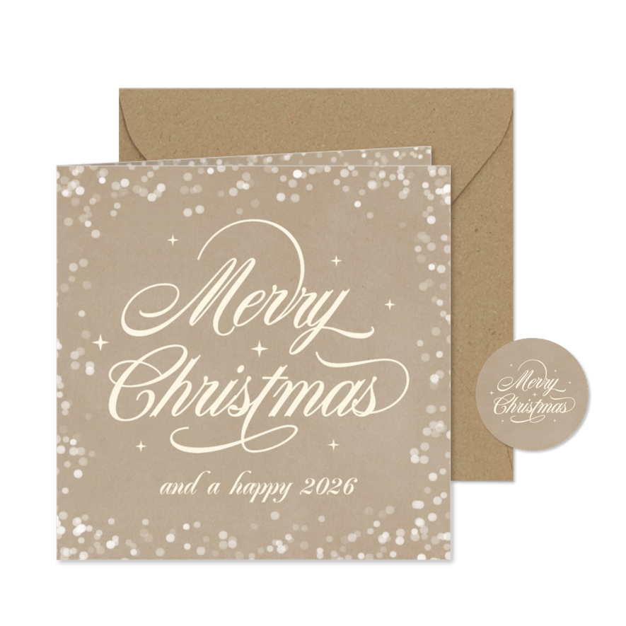 Weihnachtskarte klassisch Kalligraphie weiß Schneeflocken - Karteneindruck
