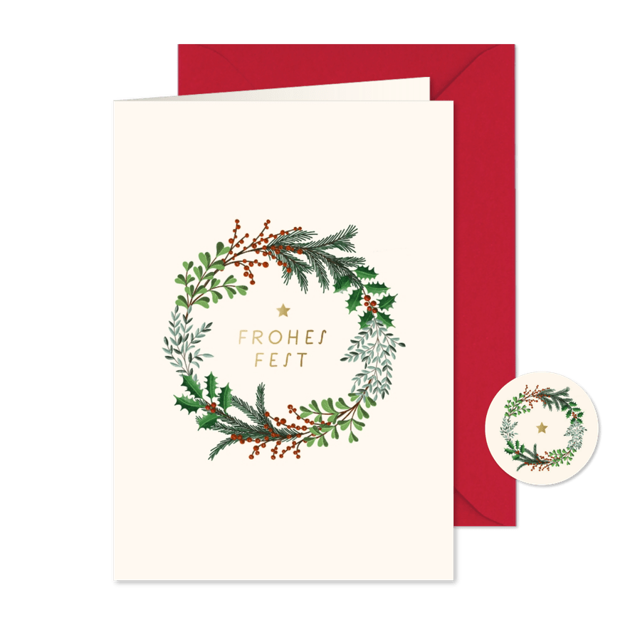 Weihnachtskarte klassischer Weihnachtskranz - Kartenvorschau