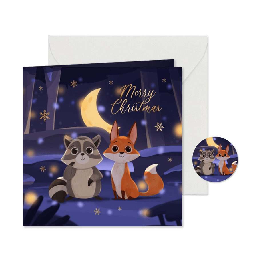 Weihnachtskarte kleiner Waschbär & Fuchs - Kartenvorschau
