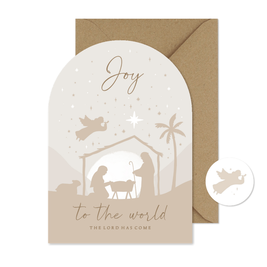 Weihnachtskarte Krippe Bogenkarte Sternenhimmel beige - Karteneindruck

