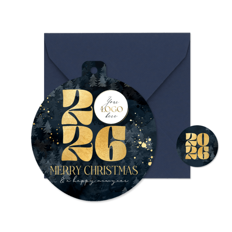 Weihnachtskarte Kugelform Firmenlogo 2026 international - Karteneindruck