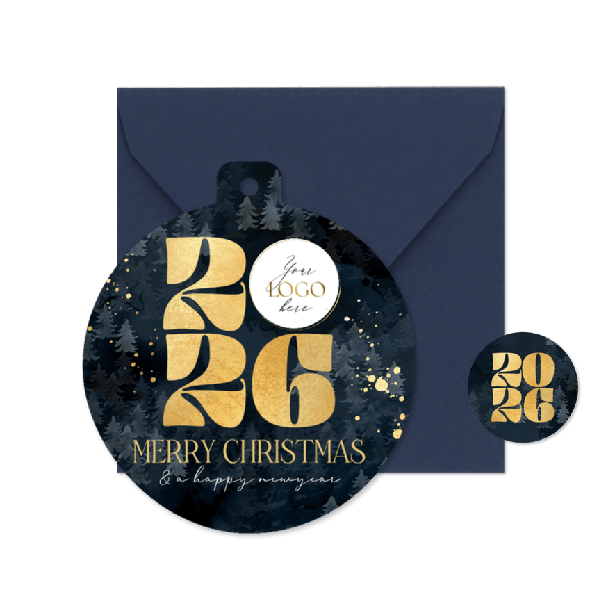 Weihnachtskarte Kugelform Firmenlogo 2027 international - Kartenvorschau