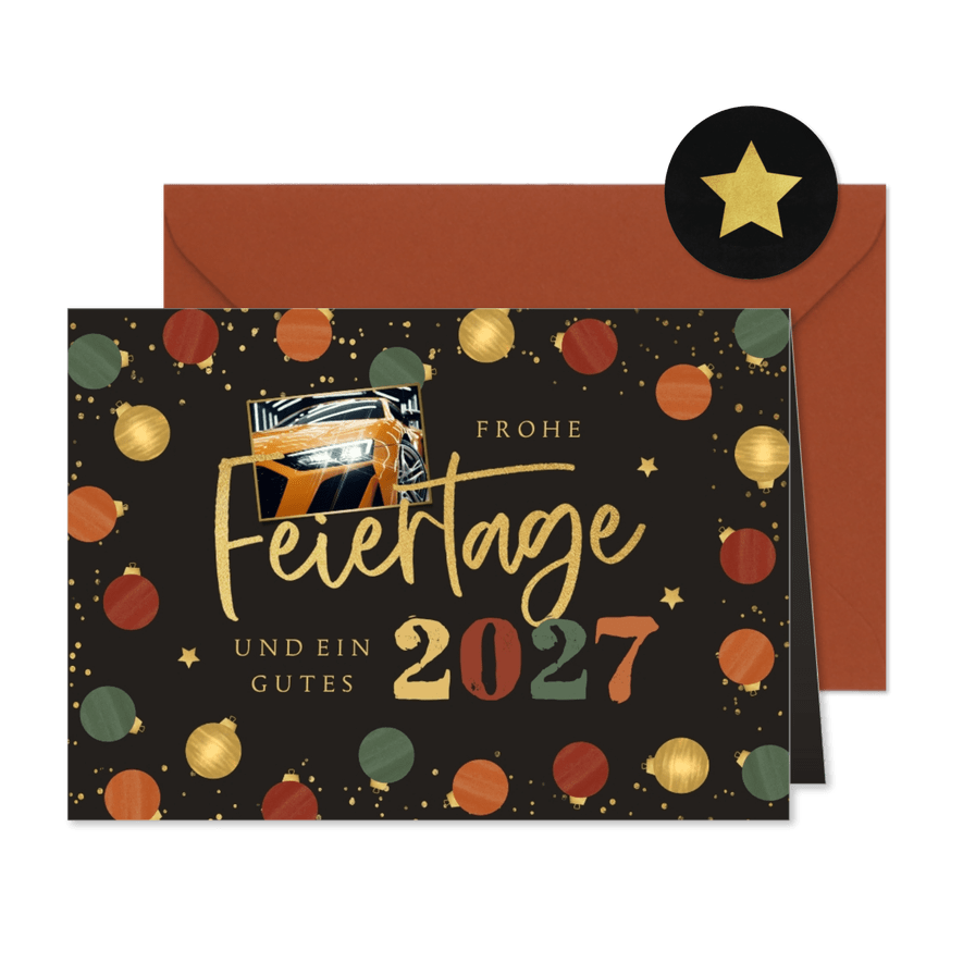 Weihnachtskarte Kunden Foto und Weihnachtskugeln - Kartenvorschau