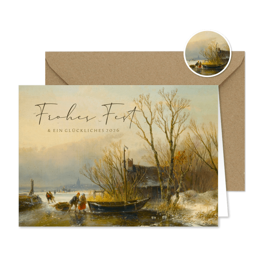 Weihnachtskarte Kunstgemälde Winterlandschaft - Karteneindruck
