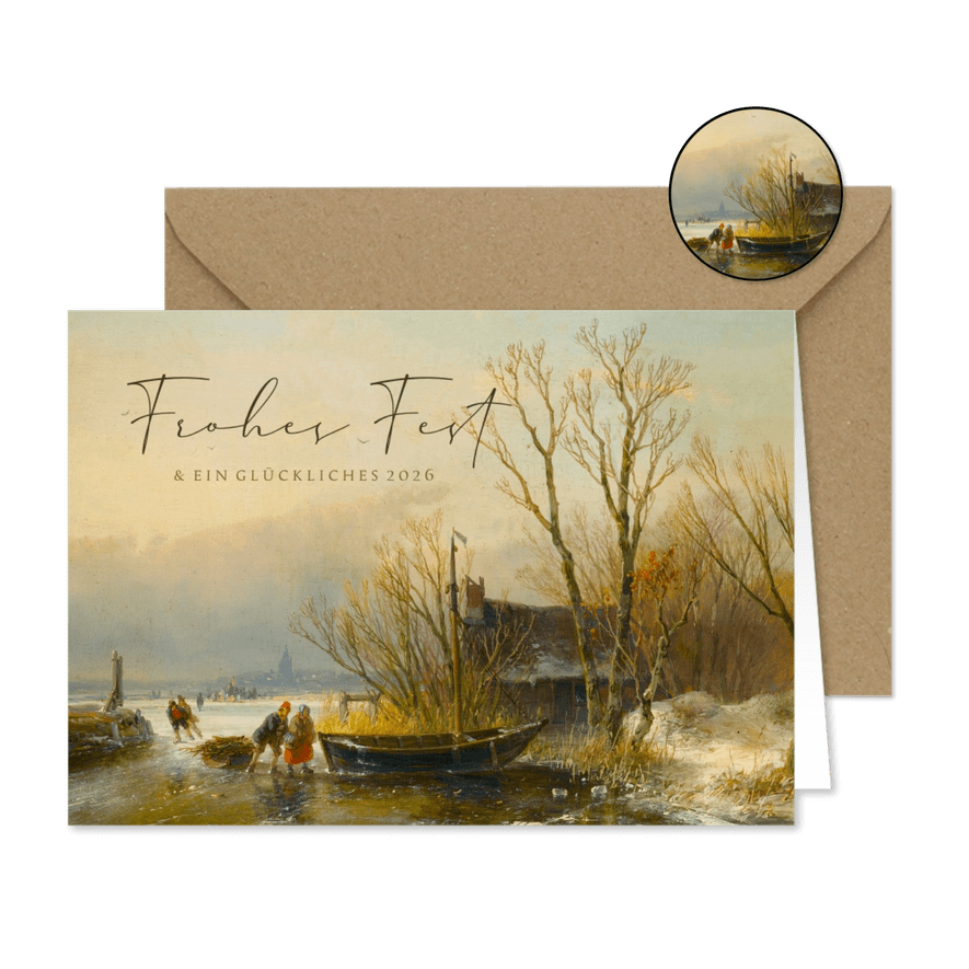 Weihnachtskarte Kunstgemälde Winterlandschaft - Karteneindruck