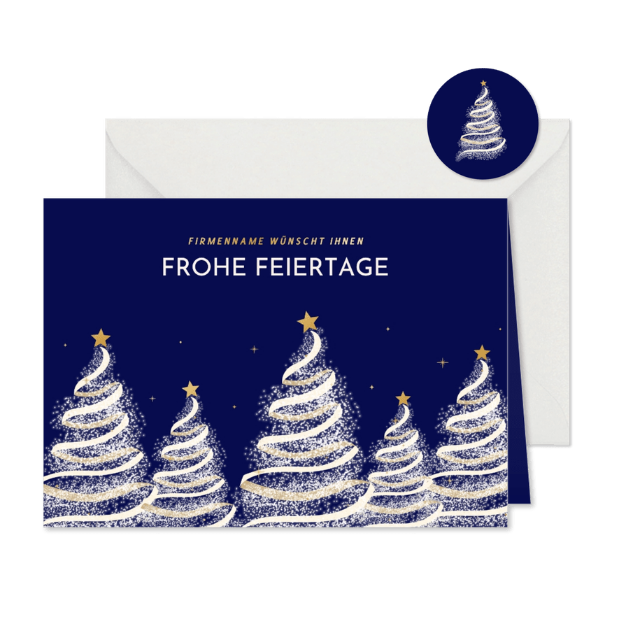 Weihnachtskarte leuchtende Tannenbäume geschäftlich - Karteneindruck
