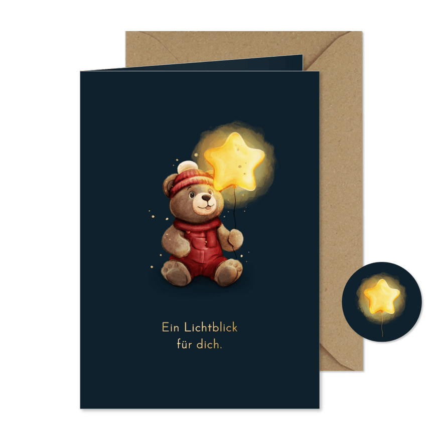 Weihnachtskarte Lichtblick Bärchen leuchtender Stern - Kartenvorschau
