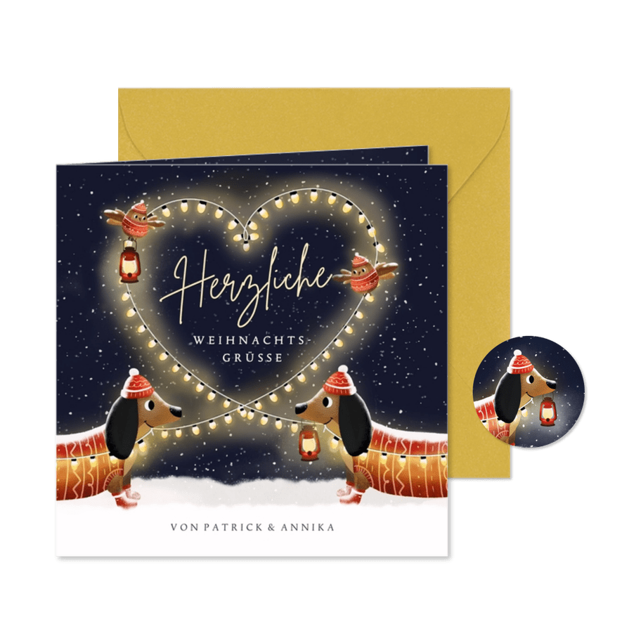 Weihnachtskarte liebenswerte Dackel - Karteneindruck