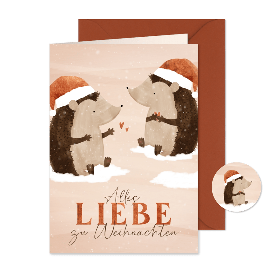Weihnachtskarte liebenswerte Igel - Karteneindruck
