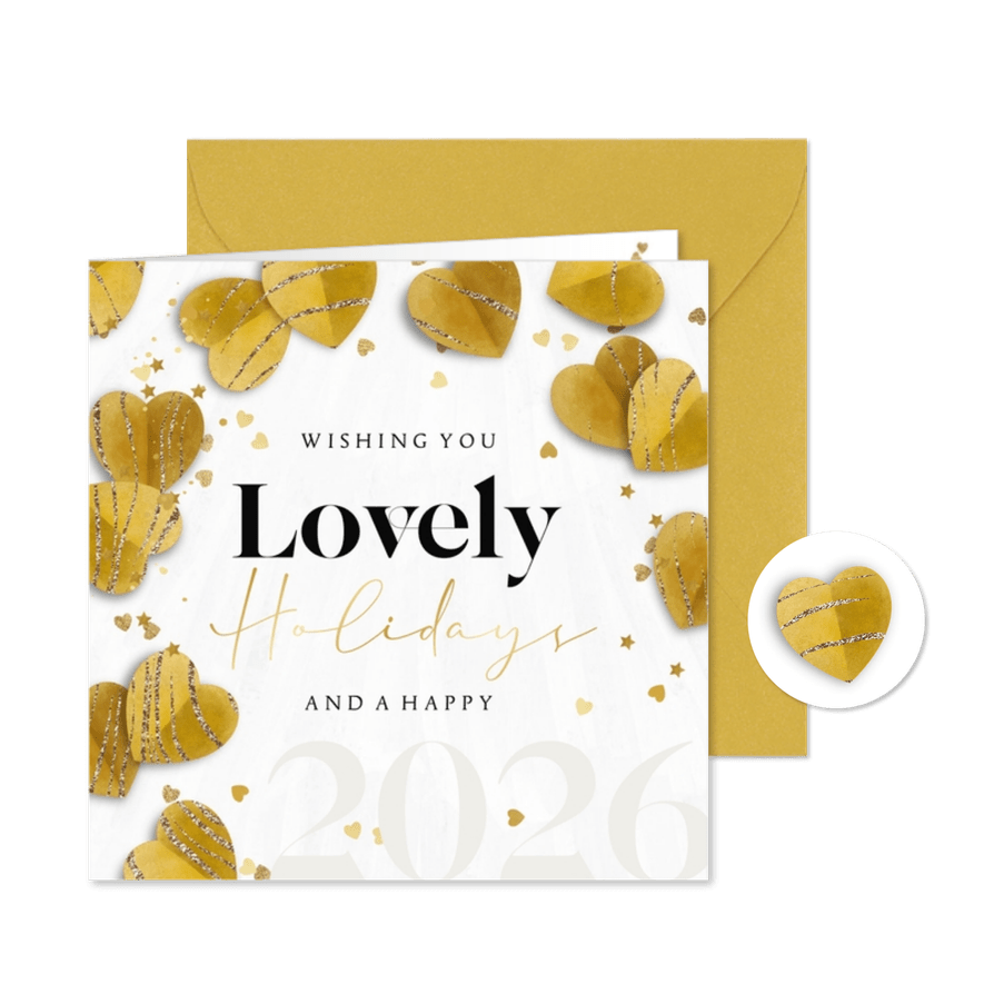 Weihnachtskarte 'Lovely Holidays' mit Herzen - Karteneindruck