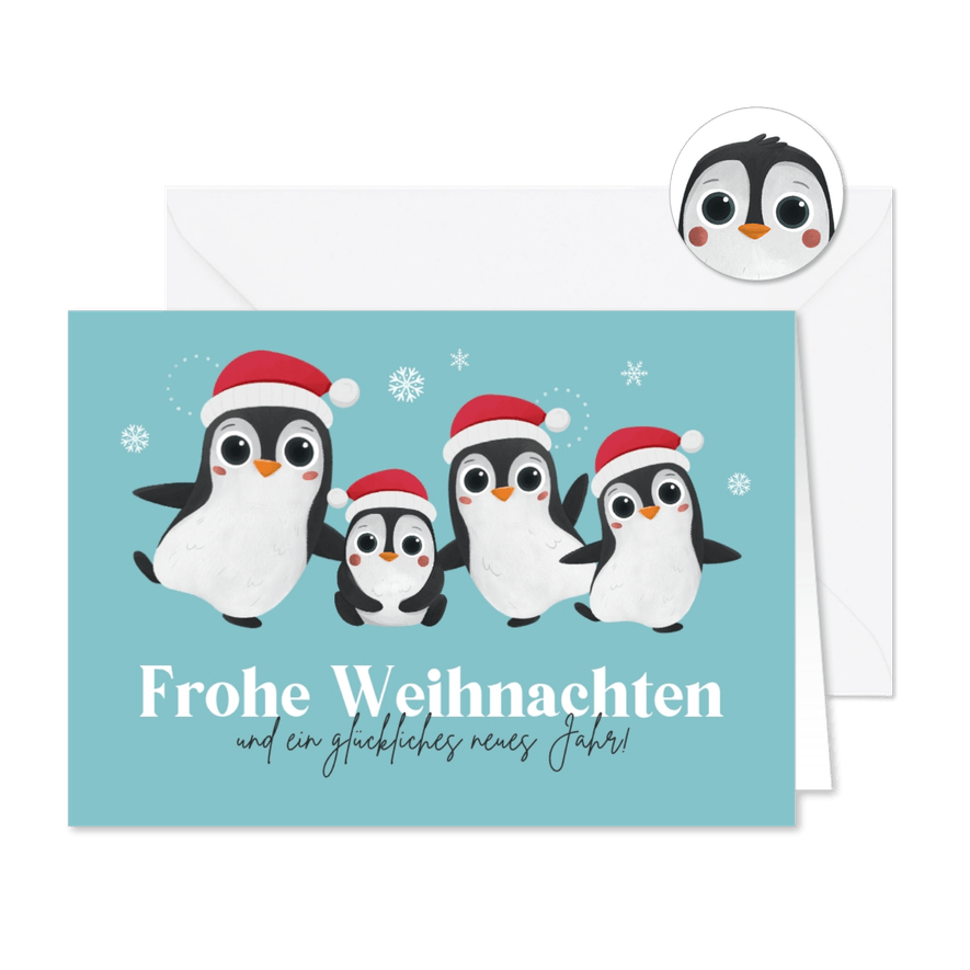 Weihnachtskarte lustige Pinguinfamilie - Karteneindruck
