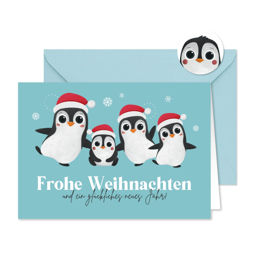 Weihnachtskarte lustige Pinguinfamilie - Kartenvorschau
