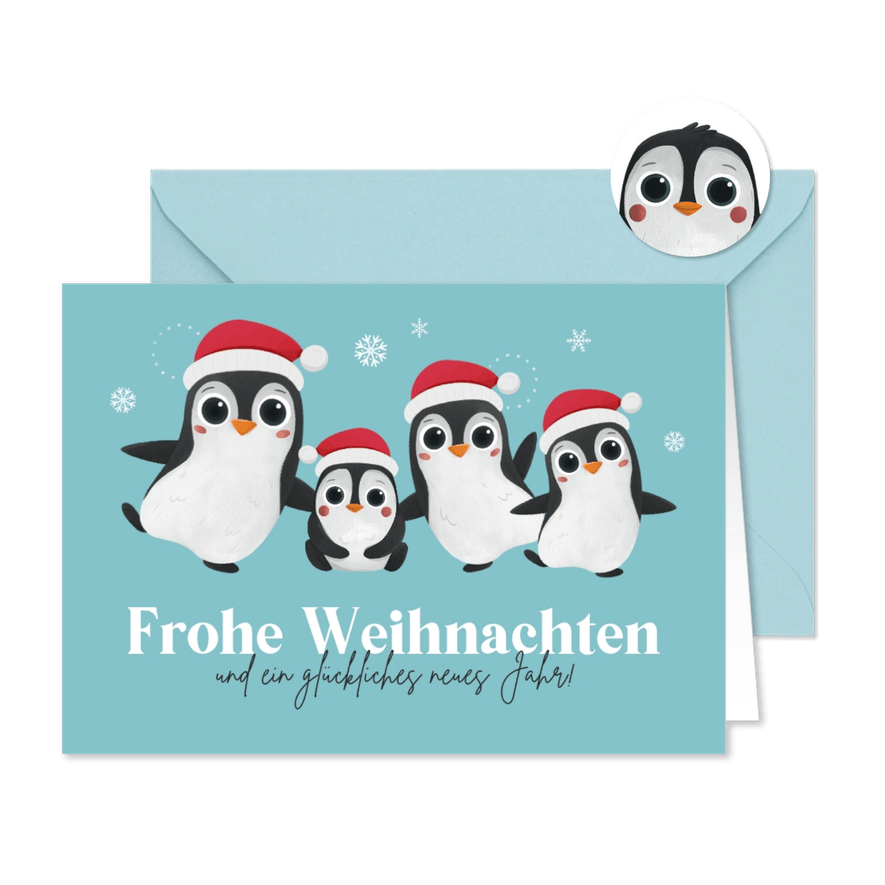 Weihnachtskarte lustige Pinguinfamilie - Karteneindruck
